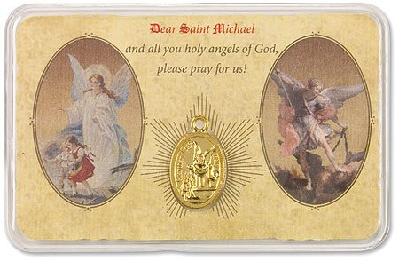 Saint Michael The Archangel and The Guardian Angel Pocket Prayer Card with Medal Blessed by His Holiness