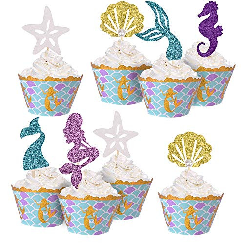 Mermaid Cupcake Toppers and Wrappers 48 pcs Mermaid Theme Decoration Under The Sea Mermaid Birthday Party Decorations Supplies Favor Mermaid Cupcake Toppers and Wrappers 48 pcs Mermaid Theme Decoration Under The Sea Mermaid Birthday Party Decorations Supplies Favor