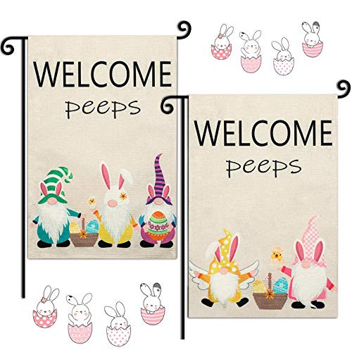 Boao 2 Pieces Easter Gnomes Garden Flag Happy Easter Rabbit Garden Flag Decorative Double Sided Flag for Easter Garden Yard Decorations