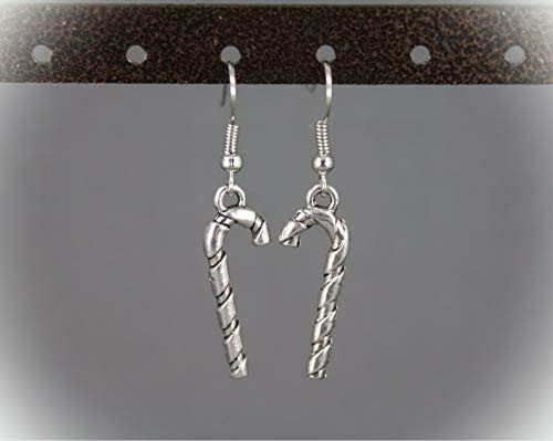 Silver Candy Cane Christmas Holiday Dangle Earrings For Women Set Jewelry Winter Small Dainty