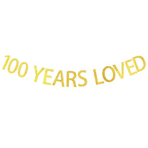 100 YEARS LOVED Gold Glitter Banner for 100th Birthday, Wedding Anniversary Party Bunting Photo Props Decorations 100 YEARS LOVED Gold Glitter Banner for 100th Birthday, Wedding Anniversary Party Bunting Photo Props Decorations