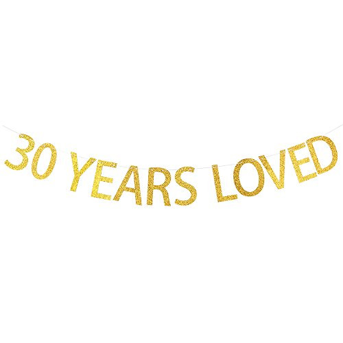 30 YEARS LOVED Gold Glitter Banner for 30th Birthday, Wedding Anniversary Party Bunting Photo Props Decorations 30 YEARS LOVED Gold Glitter Banner for 30th Birthday, Wedding Anniversary Party Bunting Photo Props Decorations
