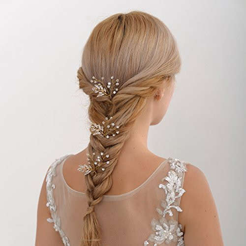 HONGMEI Wedding Hair Accessories for Brides Gold Crystal Bridal Hair Pieces Clips for Women and Girls 3 PCS