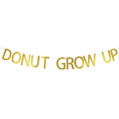 WeBenison DONUT GROW UP Gold Glitter Party Banner, Birthday Party Bunting, Donut Theme Party Decorations WeBenison DONUT GROW UP Gold Glitter Party Banner, Birthday Party Bunting, Donut Theme Party Decorations