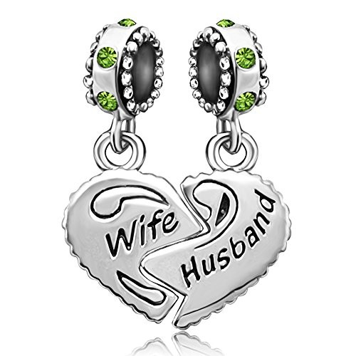 JMQJewelry Love Heart Wife Husband Charm Birthday Birthstone August Green Charms Beads for Necklace Bracelet JMQJewelry Love Heart Wife Husband Charm Birthday Birthstone August Green Charms Beads for Necklace Bracelet