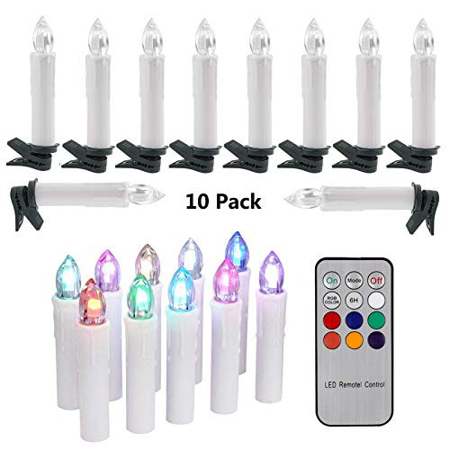 Lemonbest Battery Operated LED Flameless Taper Candles with Remote Control and Removable Clips for Christmas Decoration, Set of 10