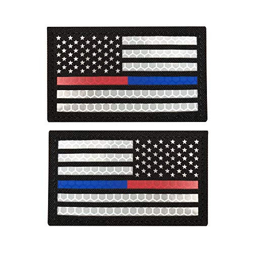 3.5x2 Inch Solas Reflective Thin Blue Line Thin Red Line US USA American Flag Police Patch Firefighter Patch  Forward and Reversed Thin Blue Lineplus Thin Red Line