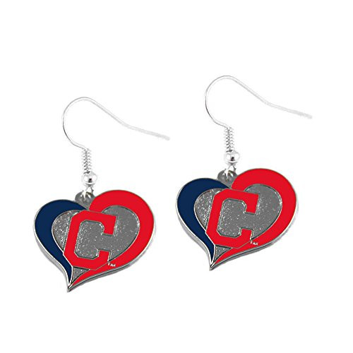 aminco MLB Cleveland Indians Swirl Heart Dangle Earring Charm Gift aminco MLB Cleveland Indians Swirl Heart Dangle Earring Charm Gift