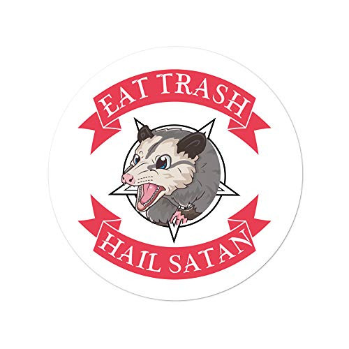 Eat Trash Hail Satan Funny Occult Possum Satanic Pentagram Baphomet Lucifer Bubble-Free Sticker