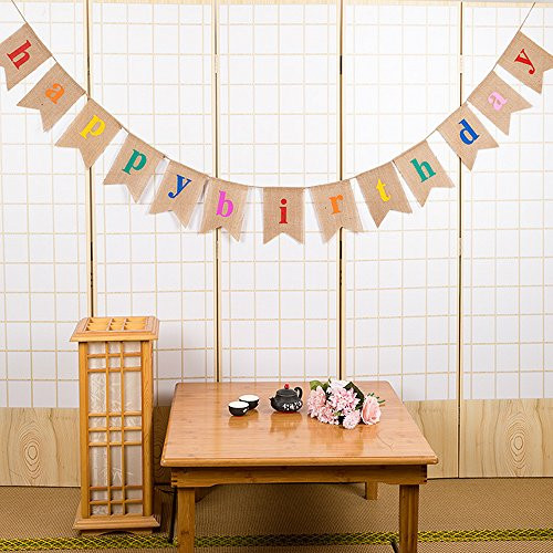 Esonmus Happy Birthday Banner Colorful Bunting Banner Garland Flags for Birthday Party Decorations (Brown)