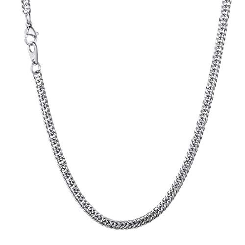 U7 Stainless Steel 3.5MM Franco Chain Silver Flat Curb Link Necklace for Men Women Pendant 22 Inch