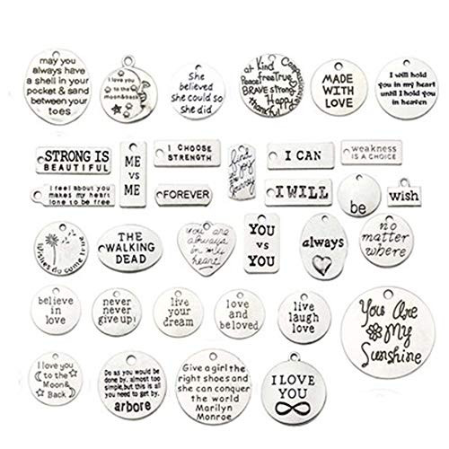 Mixed 30pcs Inspiration Words Charms Craft Supplies Beads Charms Pendants for Crafting Jewelry Findings Making Accessory for DIY Necklace Bracelet Wholesale