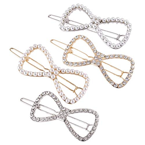 4PCS Hollow Design Hairpins Rhinestone Hair Clips Bowknot Side Clips Pearl Hair Barrette Attractive Bobby Pins 4PCS Hollow Design Hairpins Rhinestone Hair Clips Bowknot Side Clips Pearl Hair Barrette Attractive Bobby Pins