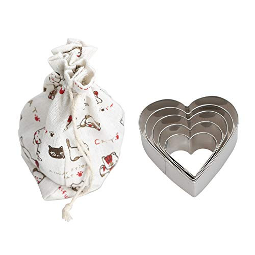 5 Pieces of Heart Cutters Set Stainless Steel Cookie Stamps Sandwich Cutter Fondant Cake Mold Biscuit Press