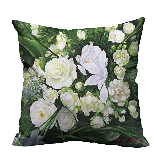 Flower Throw Pillow Cover Oil Painting Style View Field Impressionism Art Floral Meadow Bridal Decorative Throw Pillow Covers Green Cream and White 12 inchx12 inch Print Name or Date