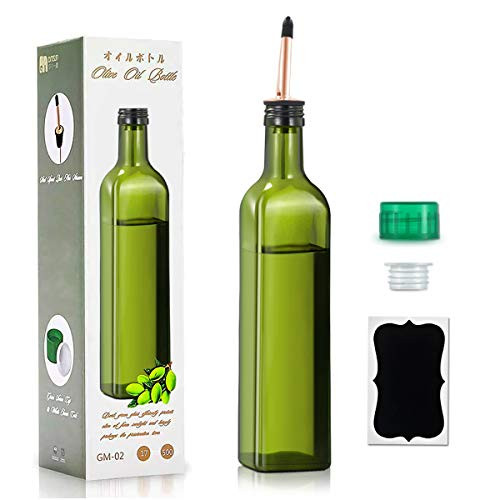 GMISUN Olive Oil Dispenser Bottle 17oz Cooking Oil Dispenser Dark Green Glass Oil and Vinegar Cruet W  Steady Flow Spout and Label - Olive Oil Carafe Decanter for Kitchen - 1 Pack