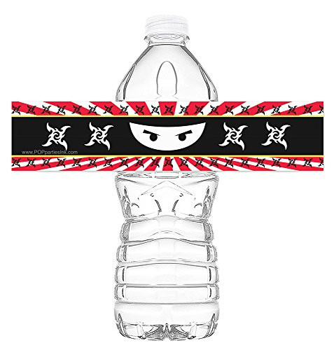 POP parties Ninja Bottle Wraps - Set of 20 - Ninja Water Bottle Labels - Ninja Decorations - Made in the USA