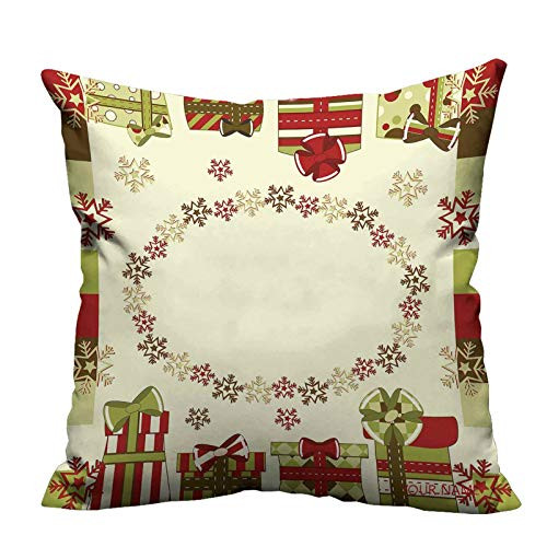 New Year Decorative Pillow Covers Star Shaped Snowflakes with Ornamental Boxes Abstract Christmas Decorative Throw Pillow Covers Pale Green Red Green Brown 12 inchx12 inch Print Name or Date