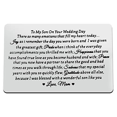 Son Wedding Gift from Mom Engraved Wallet Insert Card for Son on His Wedding Day To My Son Gifts Wedding Gifts for Son from Mom Wallet Card Gifts Mom to Son Gifts