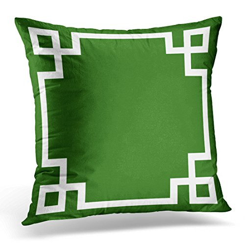 TORASS Throw Pillow Cover Cute Squares Emerald Green and White Greek Key Chic Decorative Pillow Case Home Decor Square 20x20 Inches Pillowcase