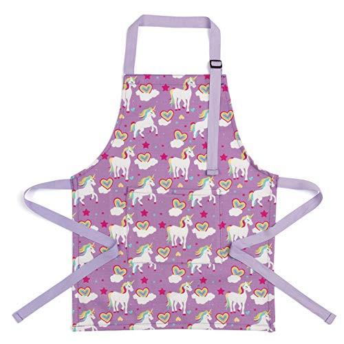 UNICA Toddler Apron with Pocket for Everyday Use Durable Polyester Chef Apron for Toddler Girls in Pretend Kitchen Hearted Unicorn