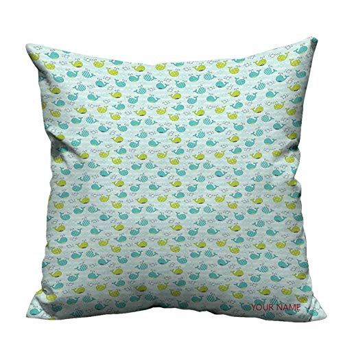 Whale Throw Pillow Cover Animals of The Seas in Polka Dots and Stripes Decorative Throw Pillow Covers Lime Green Turquoise Pale Sea Green 12 inchx12 inch Print Name or Date