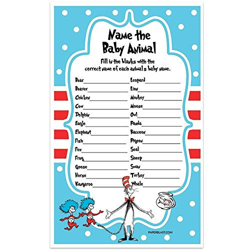 Dr. Seuss Baby Shower Game - Name The Baby Animal - Set of 30