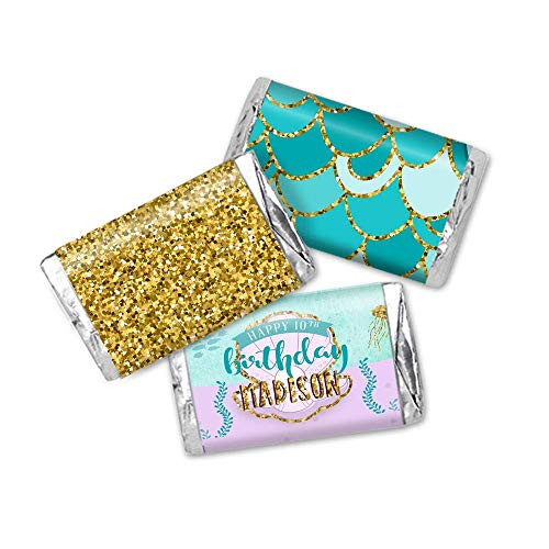 Watercolor Mermaid Birthday Personalized Favor Stickers Miniatures Candy Bar Wrapper Labels 54 Total