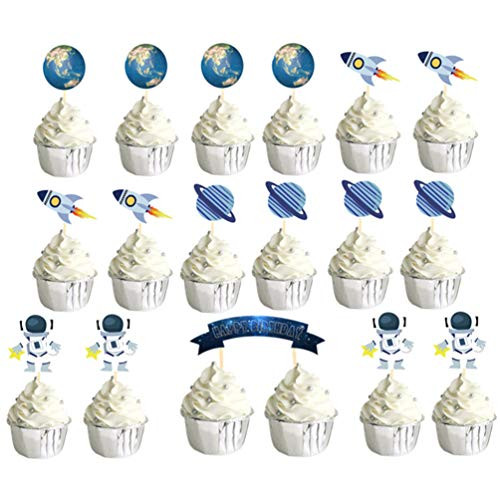 Toyvian 26Pcs Planet Cake Toppers Outer Space Cake Topper Birthday Cake Decorations Cupcake Toppers Picks  Assorted Color