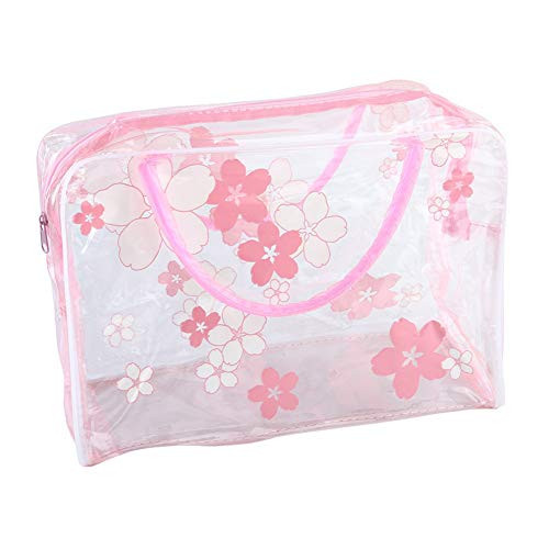 Anniston Cosmetic Bag Transparent Flower Waterproof Makeup Toiletry Travel Wash Cosmetic Zipper Pouch Travel Makeup Bag Toiletry Bags Cosmetic Case Makeup Organizer Pink