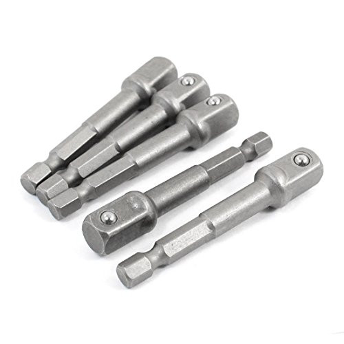 uxcell 5pcs 1/4 Hex Shank 3/8 Square Socket Bit Adapter Drill Nut Driver