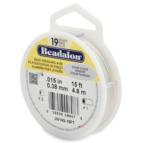 Beadalon 19-Strand Bead Stringing Wire, 0.015-Inch, Silver Color, 15-Feet