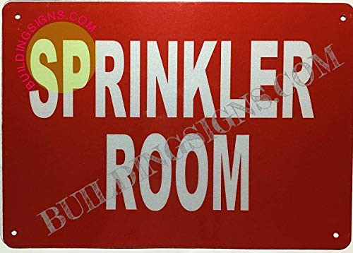 Sprinkler Room Sign  ReflectiveAluminium RED Background 7X10 inch