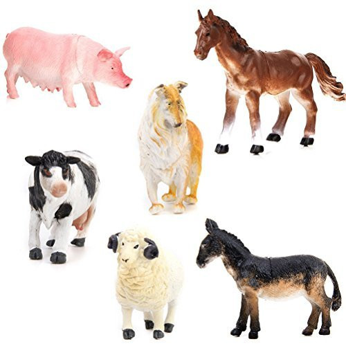ROSENICE 6pcs Mini Farm Animal Figures Toy Set Pig Dog Cow Sheep Horse Donkey ROSENICE 6pcs Mini Farm Animal Figures Toy Set Pig Dog Cow Sheep Horse Donkey
