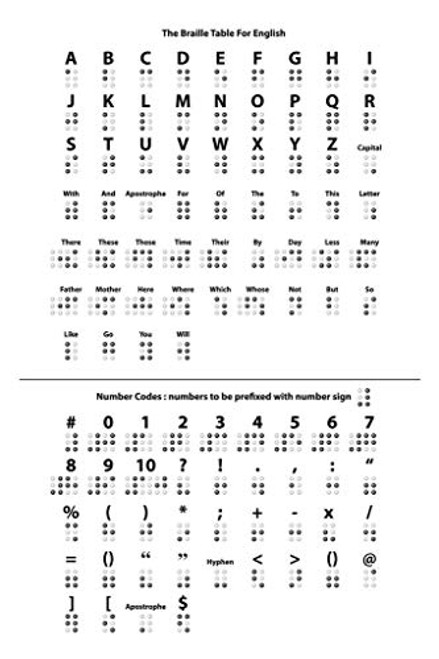 Braille Table for English Writing System Reference Chart Not Raised Classroom Letters and Numbers Cubicle Locker Mini Art Poster 8x12