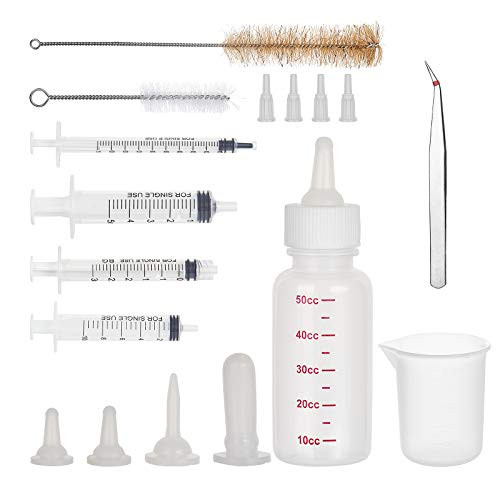 AHANDMAKER Pet Nursing Bottle Kits Squeeze Liquid Feeding Kit with Squeeze Liquid Feeding Bottle and Replacement Mini Nipples for Newborn Kittens Puppies Rabbits Small Animals