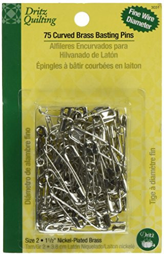 Dritz 3031  Size 2 Quilting Brass Curved Basting Pins, 75-Pack