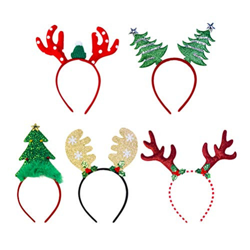 Amosfun Christmas Antlers Headbands Reindeer Ears Headband Headwear Hair Band for Xmas Party Costume 5pcs