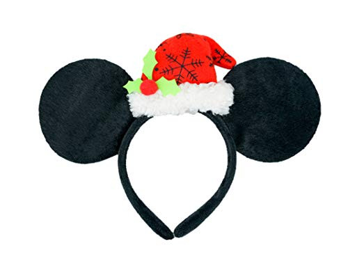Mouse Ears Christmas Headband Accessory with Red Santa Claus Hat and Mistletoe One Size Fits Most