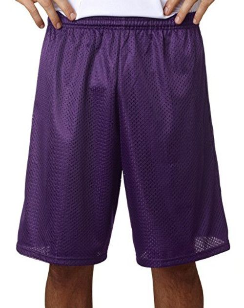 A4 N5296 Adult Tricot-Lined 9 Mesh Shorts Purple Large