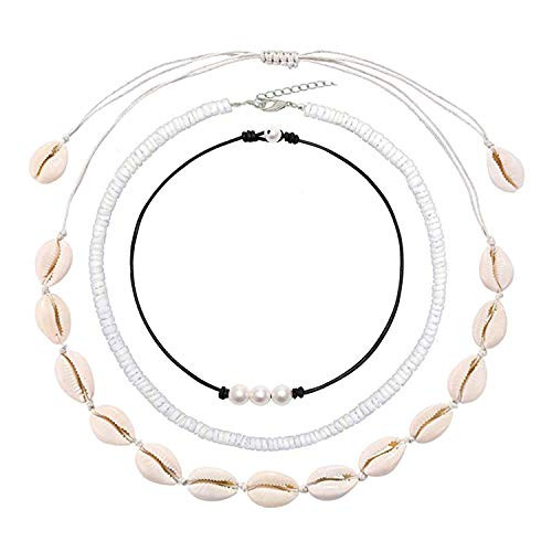 YANCHUN Cowrie Shell Necklace for WomenPuka Shell Necklace Conch Shell Anklet Hawaiian Seashell Pearls Choker Set