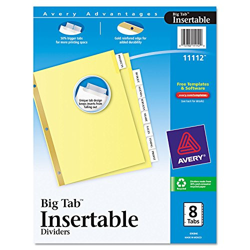 Worksaver Big Tab Reinforced Dividers with Clear Tabs  8 Tabs   Set of 5