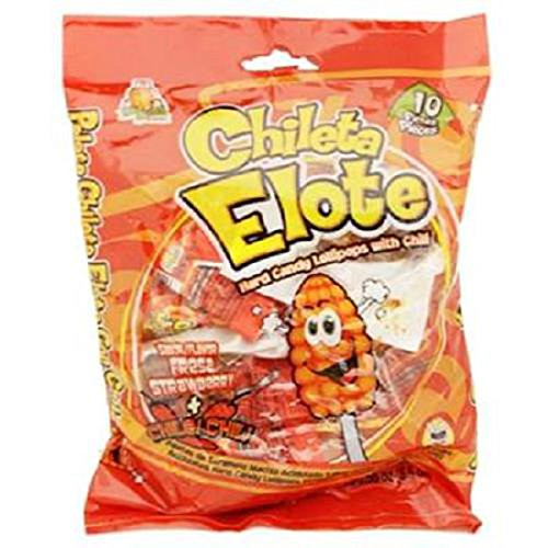 El Azteca Chileta Lollipops Elote W Chili - Bag Count 10 - Sugar Candy   Grab Varieties  and  Flavors