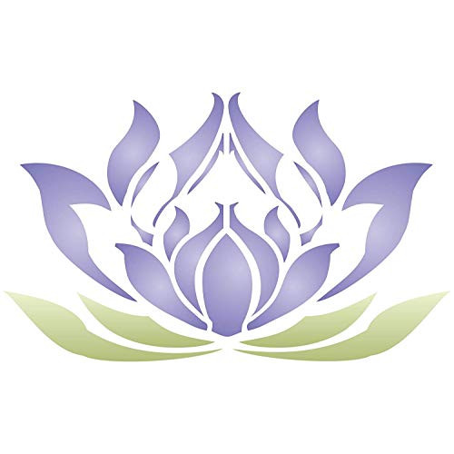 Lotus Flower Stencil 5 x 3 inch  XXS  - Stylized Oriental Asian Lotus Bloom Stencils for Painting Template