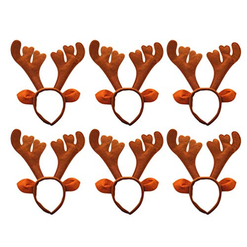 Amosfun 6pcs Reindeer Antlers Headbands Reindeer Ear Headbands Christmas Headbands Christmas Reindeer Costume Christmas Hair Accessories Brown
