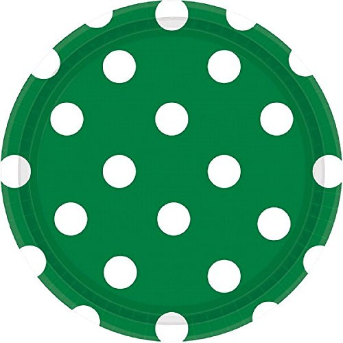 Festive Green Dots Dessert Paper Plates Color Party Disposable Tableware Round 7 inch Pack of 8.