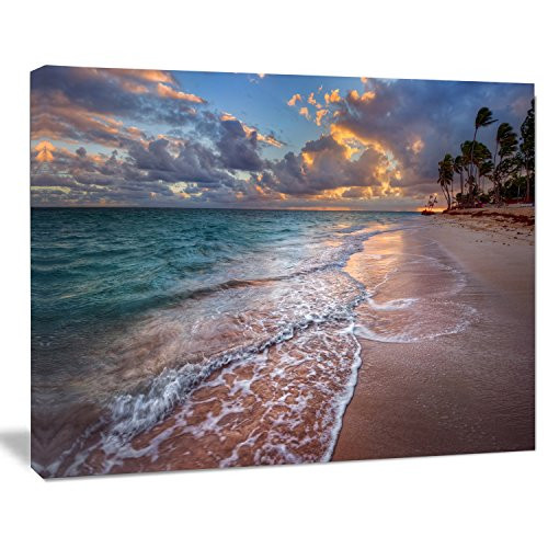 Palm Trees on Clear Sandy Beach Seashore Canvas Art Print