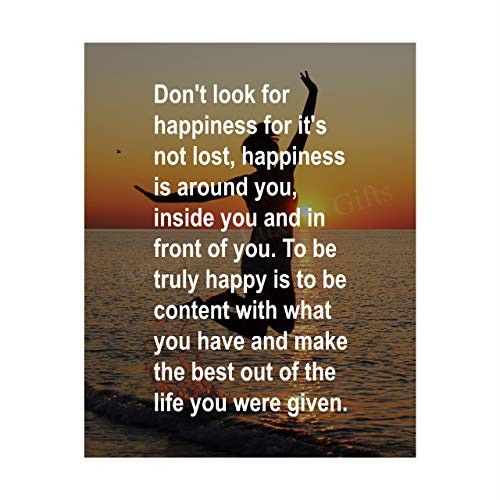 inchHappiness is Around-Inside-In Front of You inch Inspirational Quotes Wall Art-8 x 10 inch Beach Sunset Print-Ready to Frame. Modern Typographic Design. Home-Office-School-Dorm Decor. Great Reminder-Be Happy