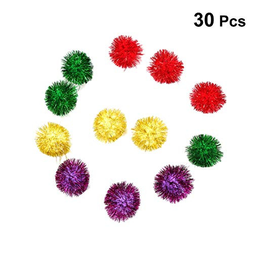 POPETPOP 30 PCS Colorful Mini Sparky Glitter Tinsel Balls Small Pom Ball for Cat Toys  Mixed Colors