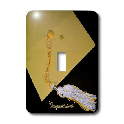 3dRose lsp_24913_1 Graduation Cap with Yellow and White Tassel Black Background Congratulations Toggle Switch